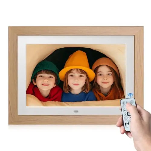 Cadre photo numérique 10,1 pouces en bois avec télécommande