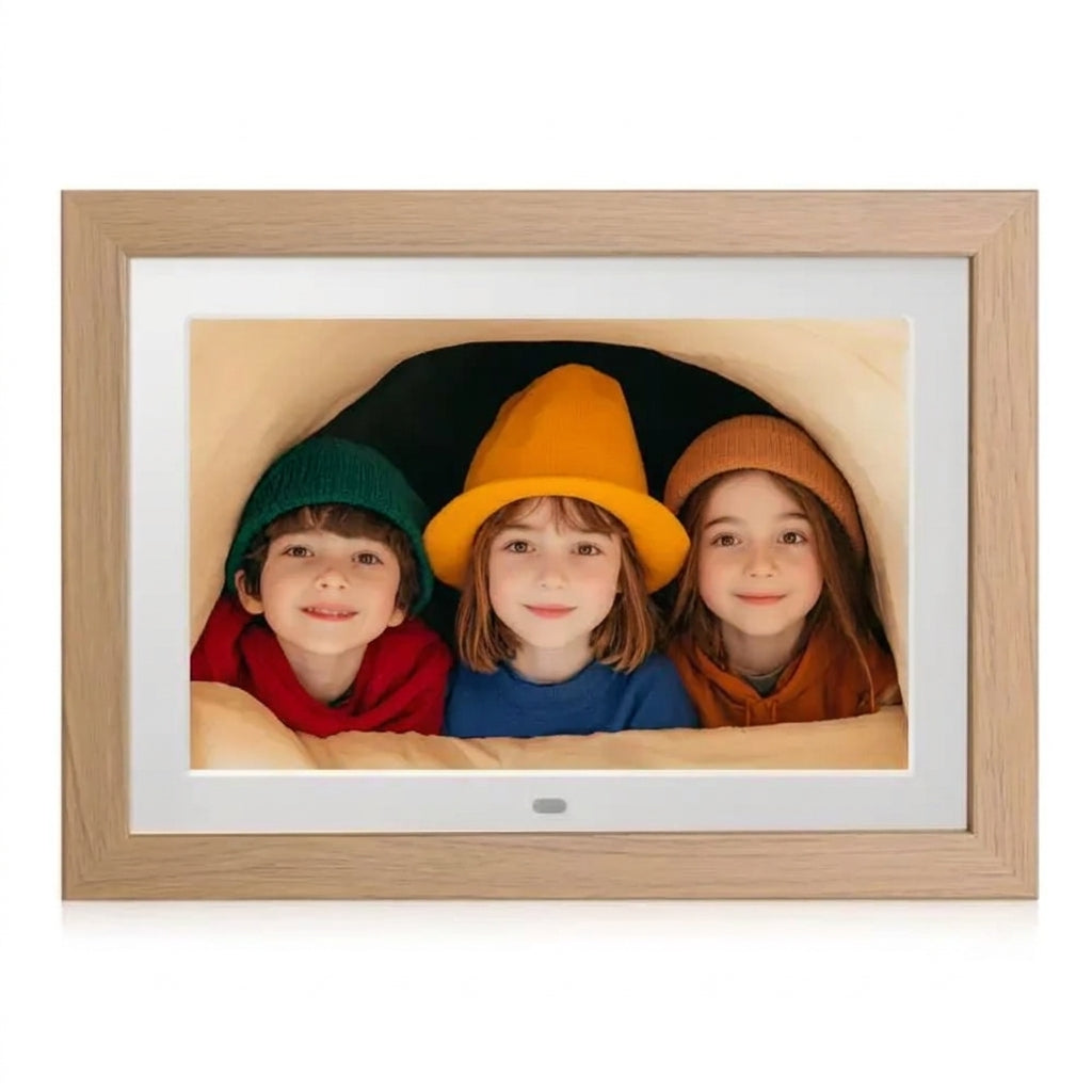 Cadre photo numérique 10,1 pouces en bois avec télécommande
