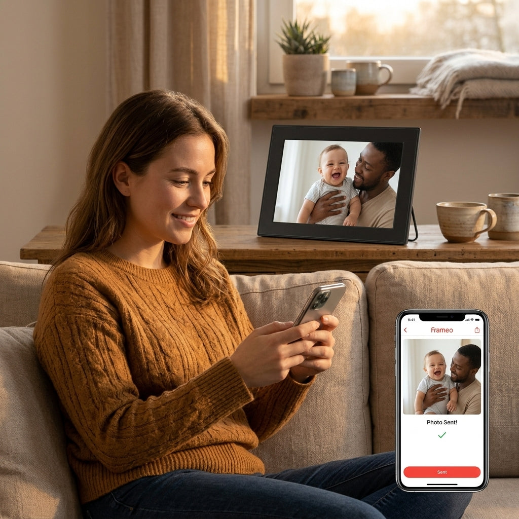 Photo envoyée depuis le téléphone vers le cadre photo numérique Wi-Fi