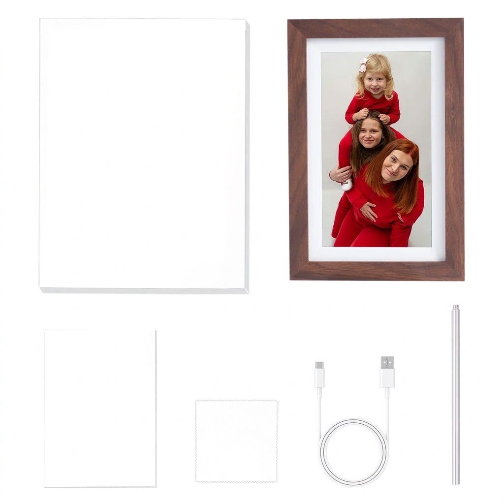 Cadre photo numérique Wi-Fi 7 pouces en bois