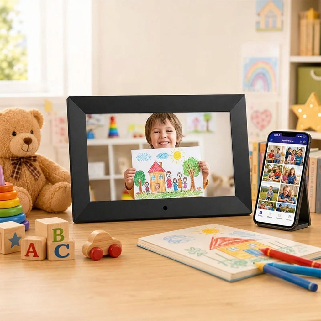 Cadre photo numérique Wi-Fi 7 pouces 32 Go avec haut-parleur